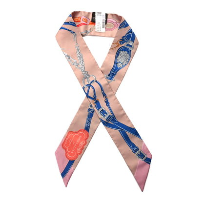 Hermes Silk Brides De Gala Applique Pique Twilly Rose Poudre Bleu 1 of 4