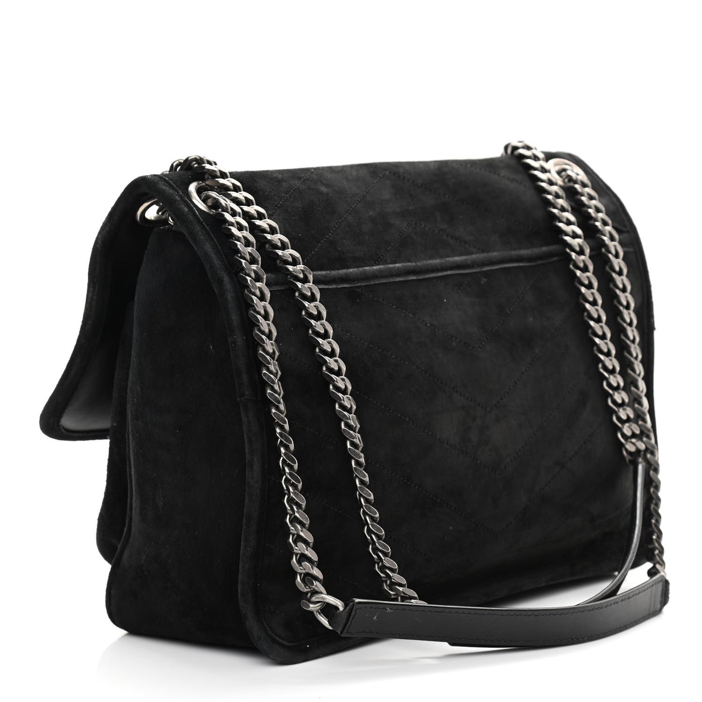 Suede Monogram Medium Niki Chain Satchel Black