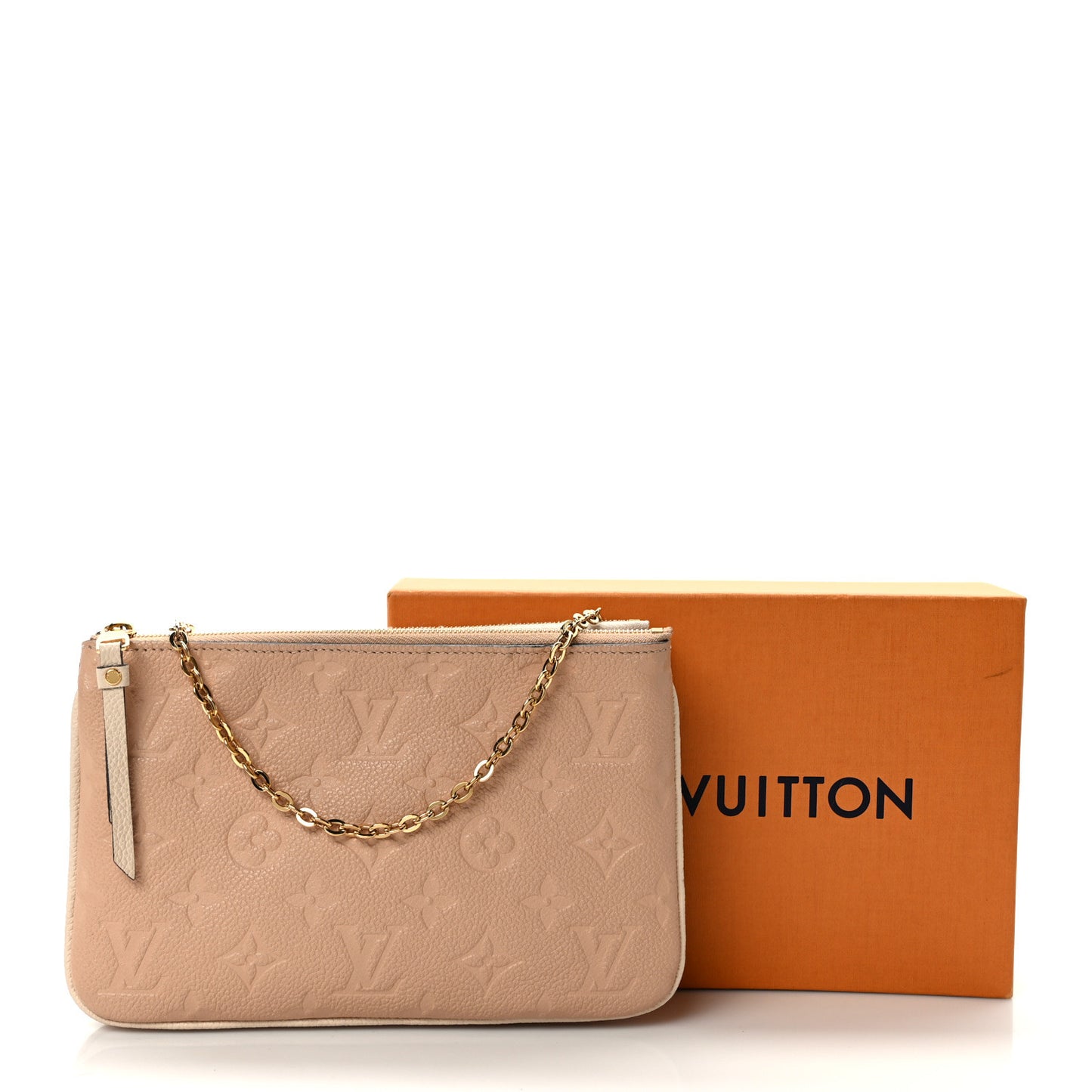 Empreinte Double Zip Pochette Beige Rose Creme