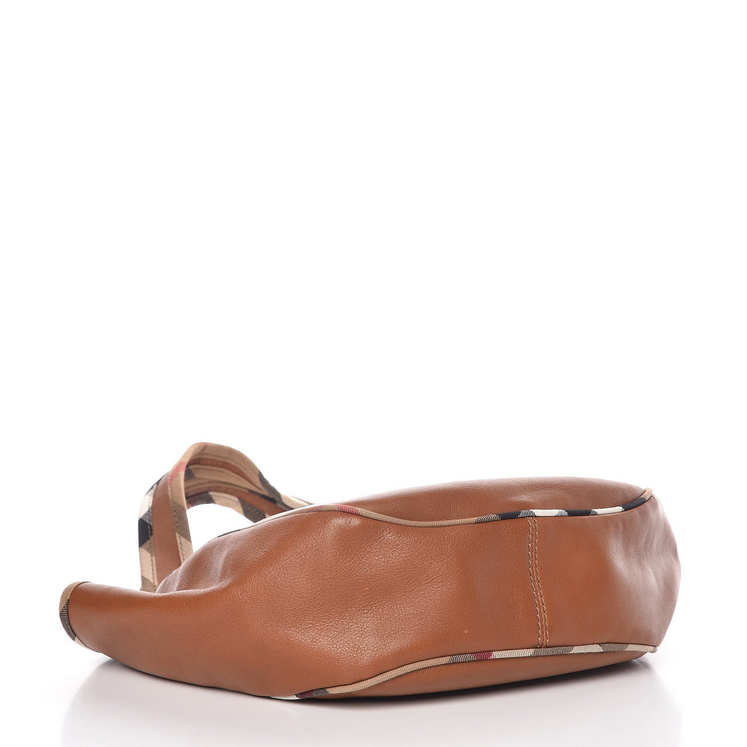 Burberry Calfskin Check Trim Hobo Brown 4 of 11