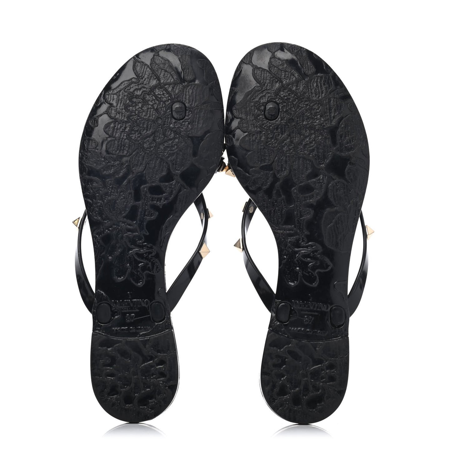 PVC Jelly Rockstud Bow Thong Sandals 37 Black