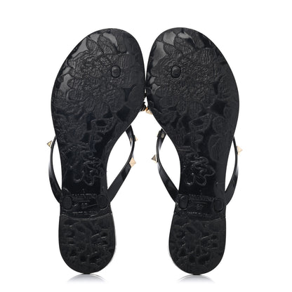Valentino Garavani PVC Jelly Rockstud Bow Thong Sandals 37 Black 4 of 4