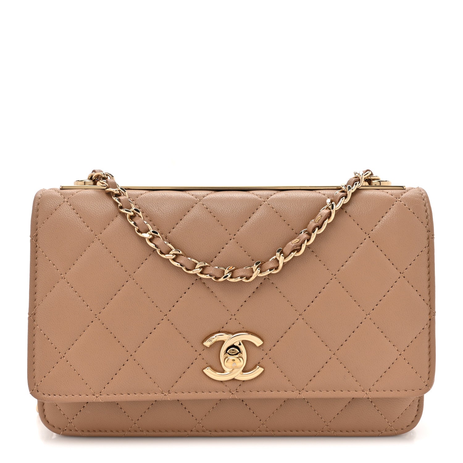 Chanel Lambskin Quilted Trendy CC Wallet On Chain WOC Beige 1 of 12
