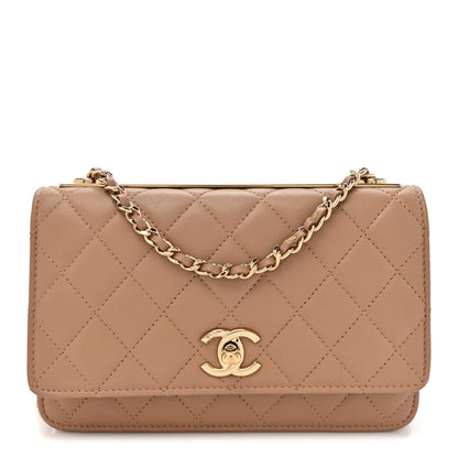Chanel Lambskin Quilted Trendy CC Wallet On Chain WOC Beige 1 of 12