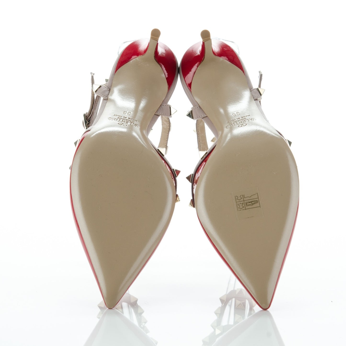 Patent Rockstud Ankle Strap Low Heel Pumps 38 Red Poudre