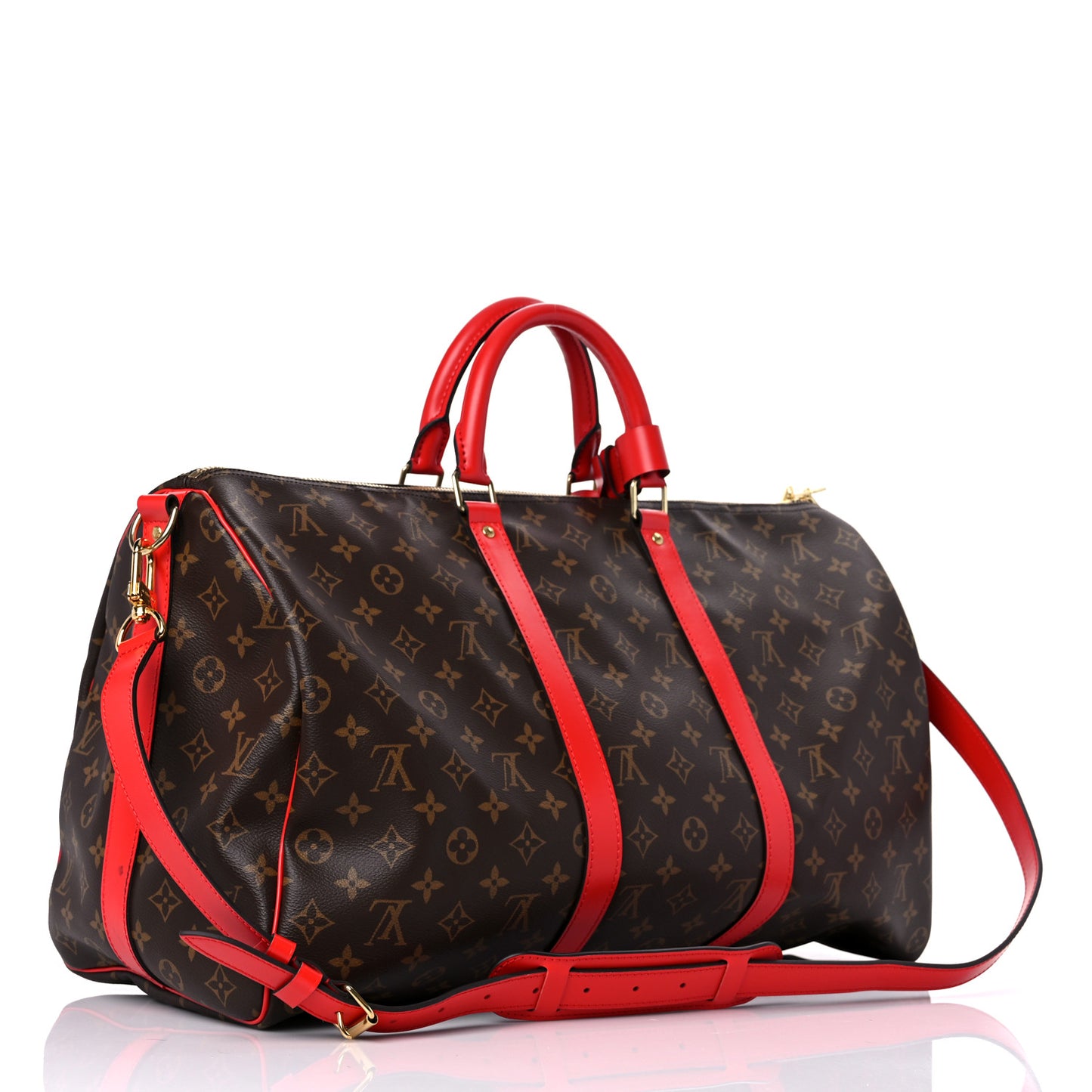 Calfskin Monogram Keepall Bandouliere 50 Coquelicot