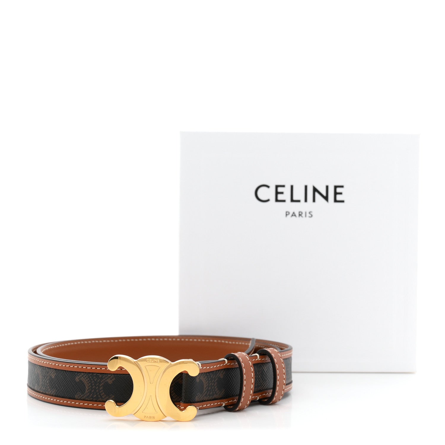 Celine Canvas Calfskin Medium 25mm Triomphe 90 36 Belt Tan 1913959
