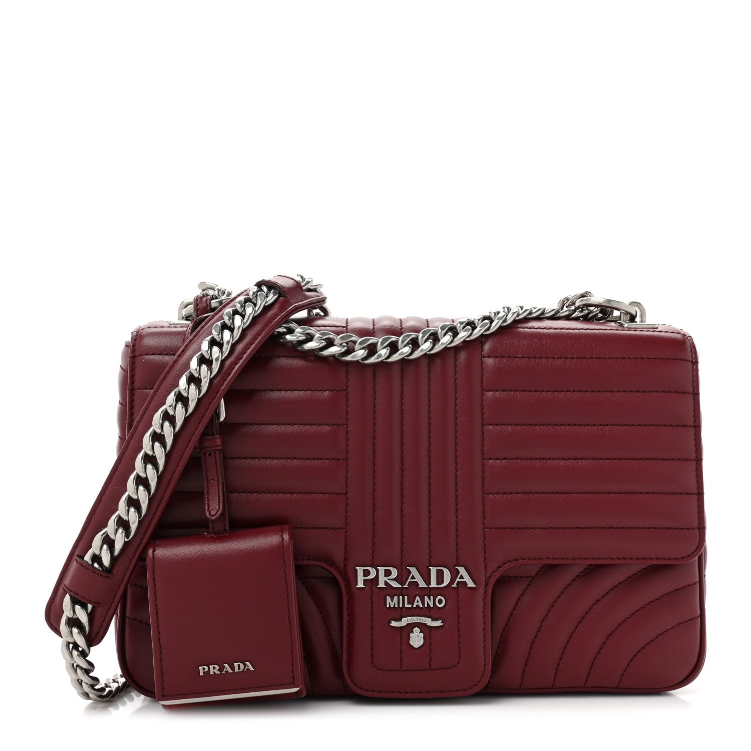 Prada Soft Calfskin Impunture Diagramme Large Chain Flap Shoulder Bag Cerise 1 of 9