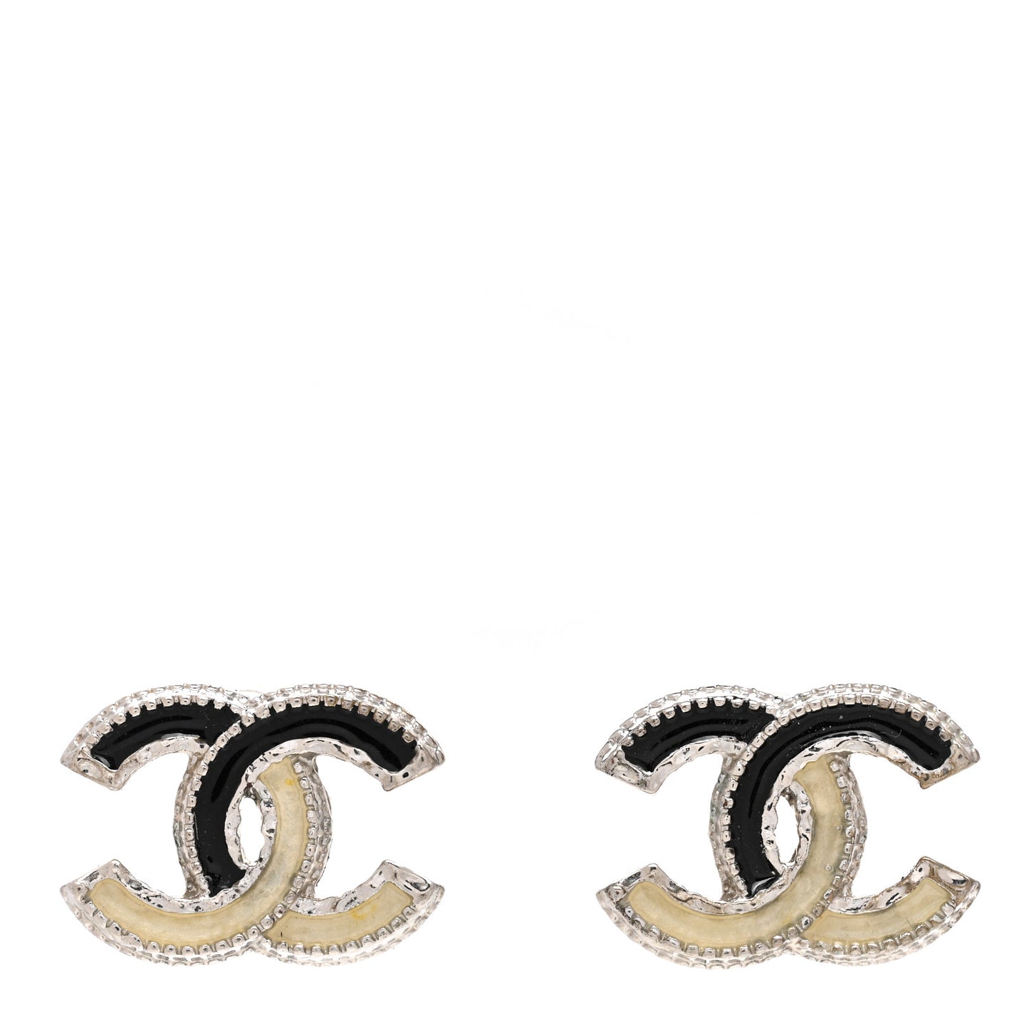 Enamel CC Earrings Silver Black