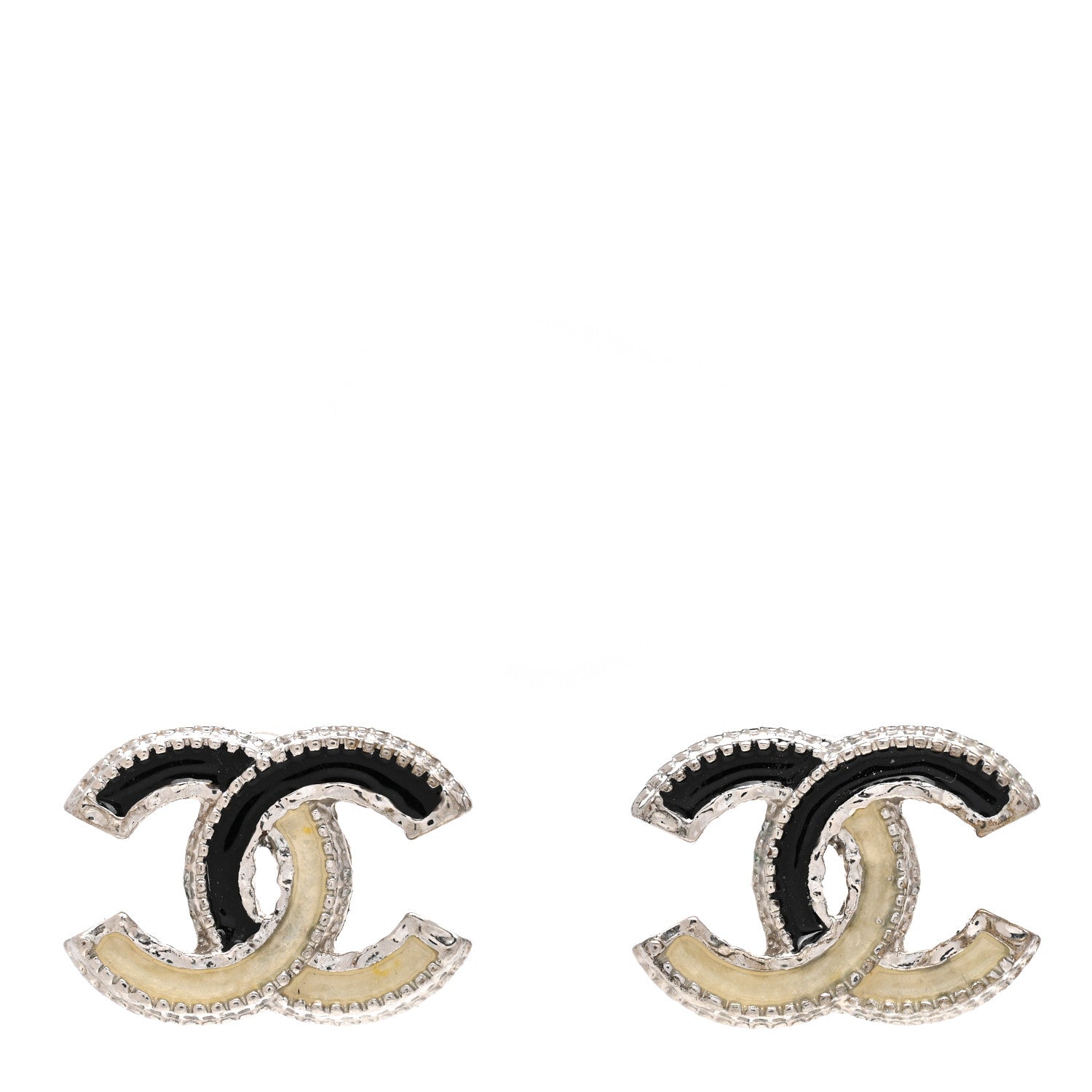 Chanel Enamel CC Earrings Silver Black 1 of 5