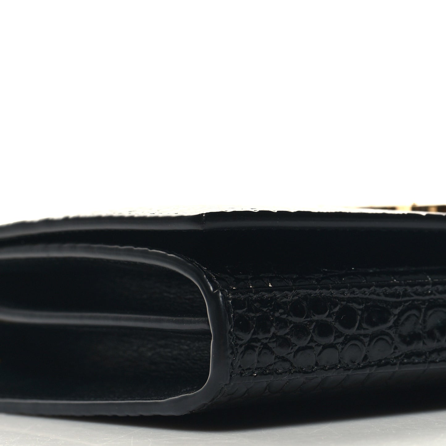 Calfskin Crocodile Embossed Cassandre Wallet On Chain WOC Black