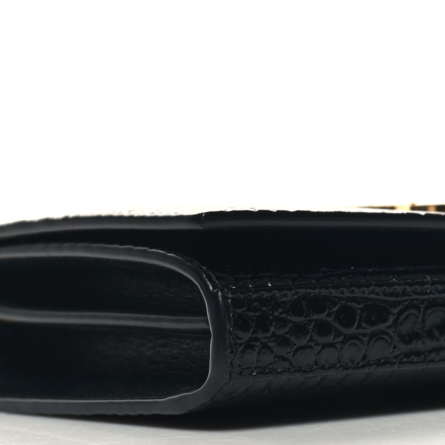 Saint Laurent Calfskin Crocodile Embossed Cassandre Wallet On Chain WOC Black 9 of 11