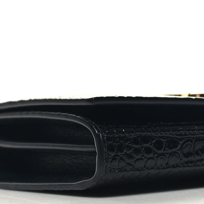 Saint Laurent Calfskin Crocodile Embossed Cassandre Wallet On Chain WOC Black 9 of 11
