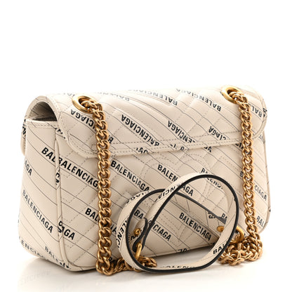 Gucci X BALENCIAGA Calfskin Matelasse Logo Print Small GG Marmont Shoulder Bag White 3 of 8