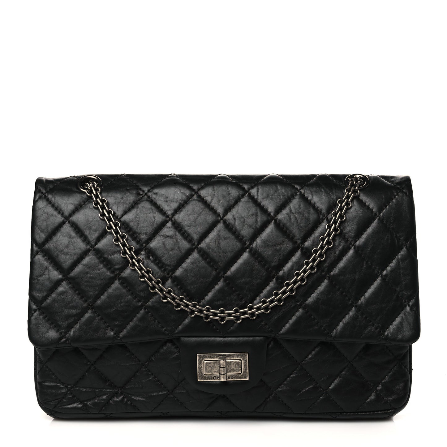 Aged Calfskin Quilted 2.55 Reissue 227 Flap Black