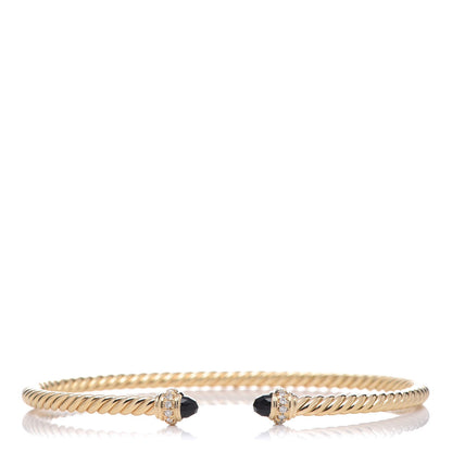 David Yurman 18K Yellow Gold Diamond Black Onyx 3mm Cablespira Bracelet 1 of 6