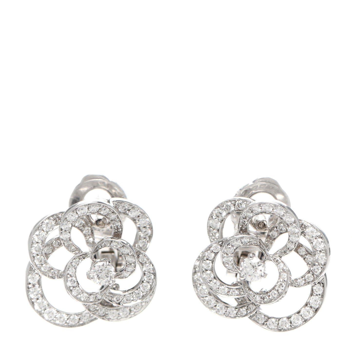 18K White Gold Diamond Fil de Camelia Earrings