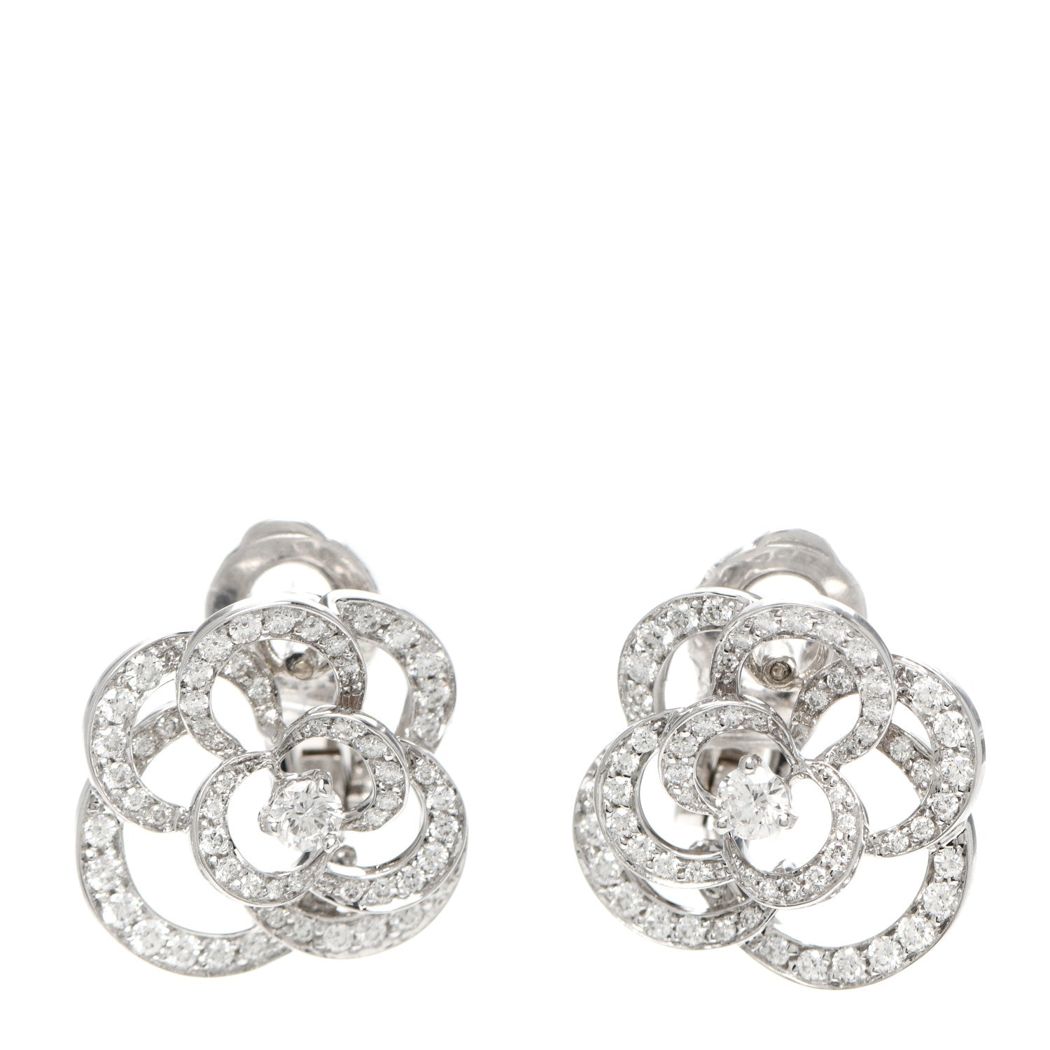 Chanel 18K White Gold Diamond Fil de Camelia Earrings 1 of 3