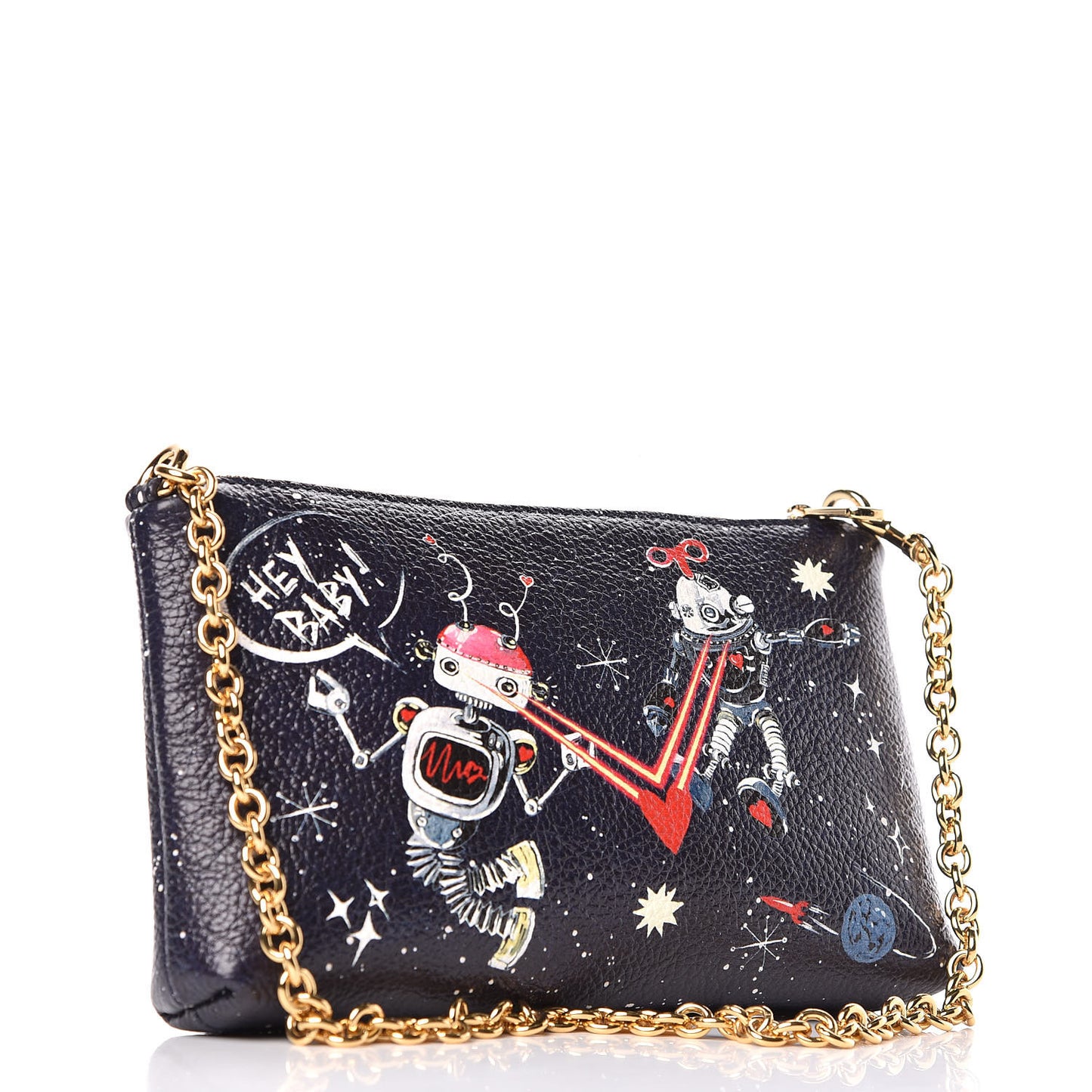 Grained Calfskin Space Robot Pochette Multicolor