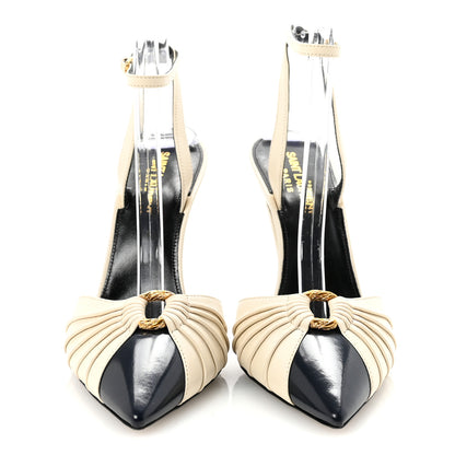 Saint Laurent Calfskin Alma 95 Ring Pumps 37 Pearl Navy 3 of 9