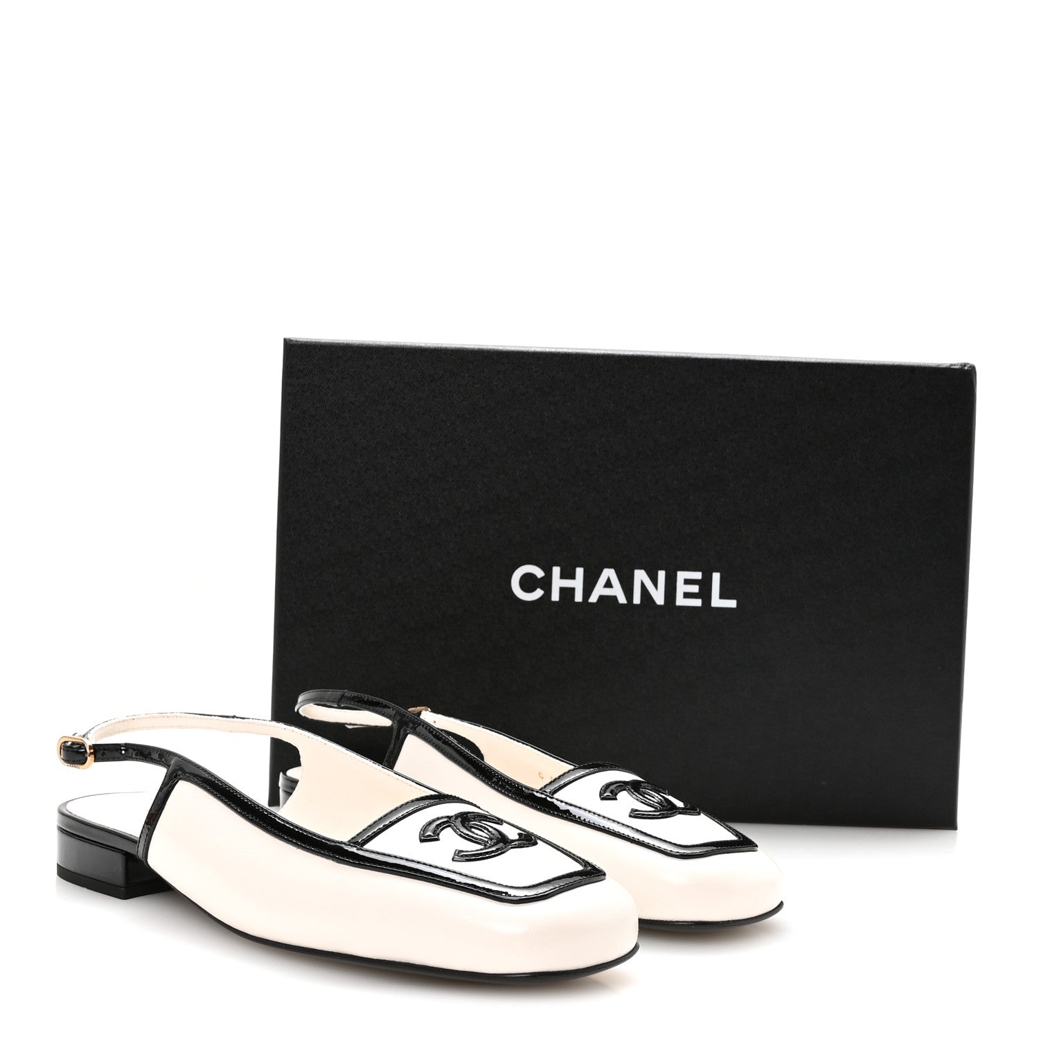 Chanel Lambskin Patent Calfskin CC Slingback Sandals 36 White Black 9 of 9