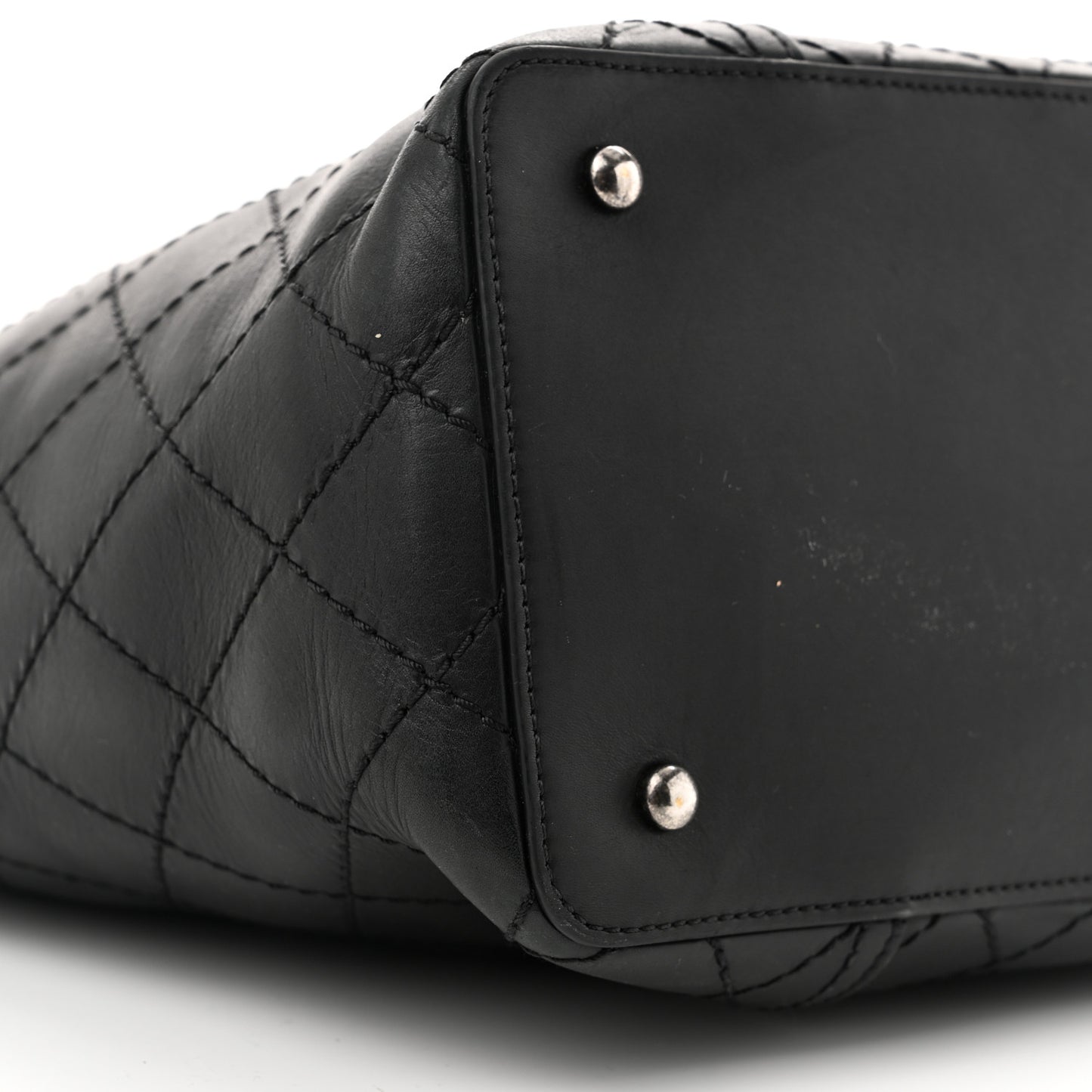 Lambskin Stitched Shopping Tote Black