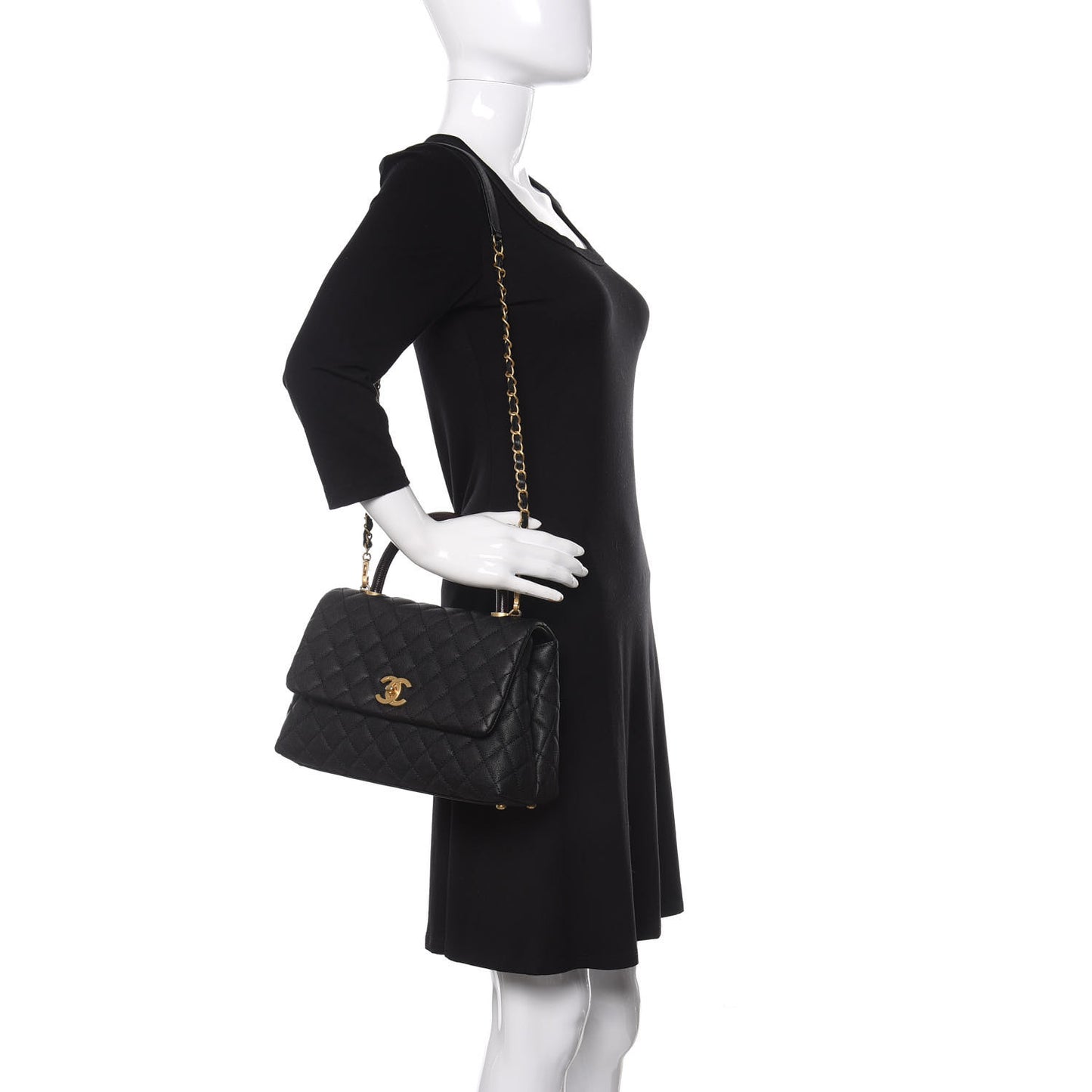 Caviar Lizard Embossed Quilted Small Coco Handle Flap Black