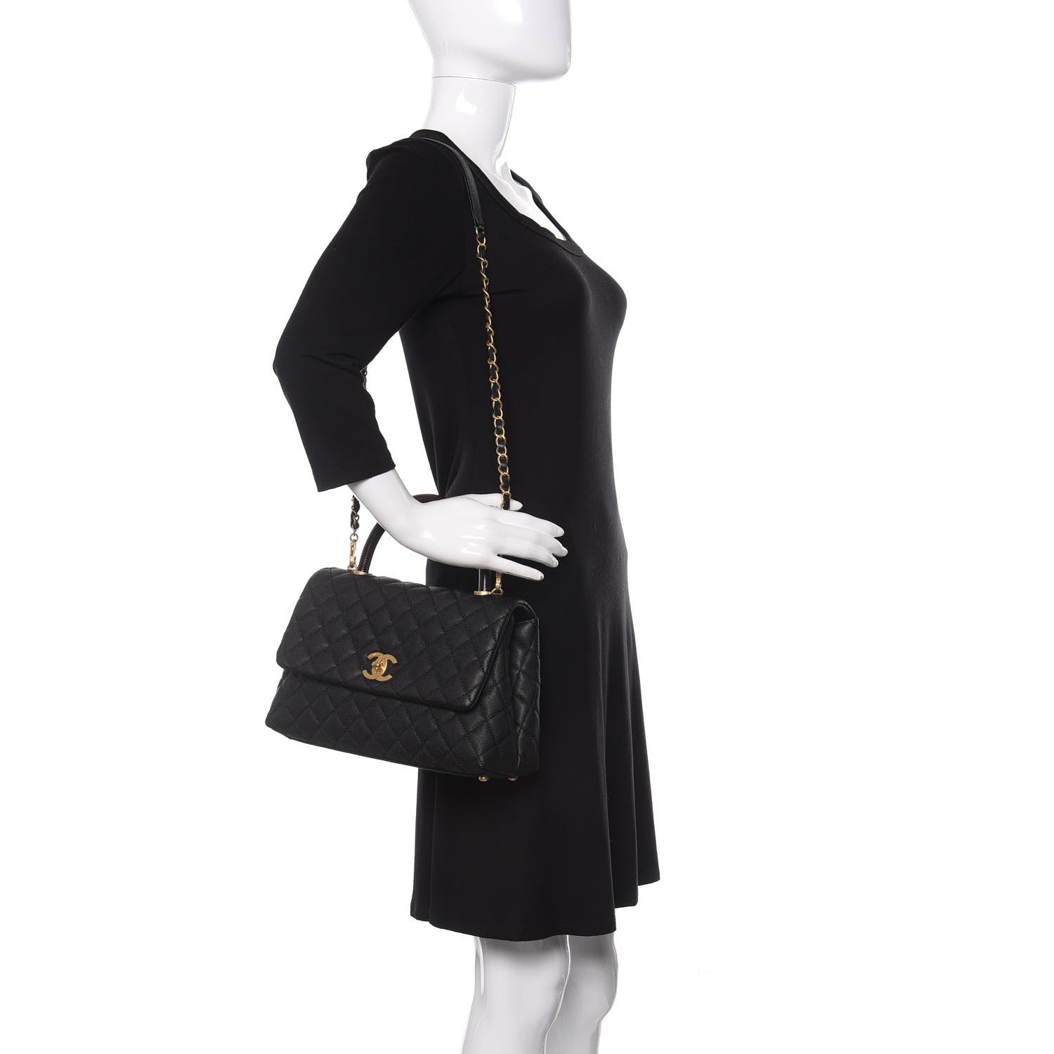 Chanel Caviar Lizard Embossed Quilted Small Coco Handle Flap Black 2 of 11