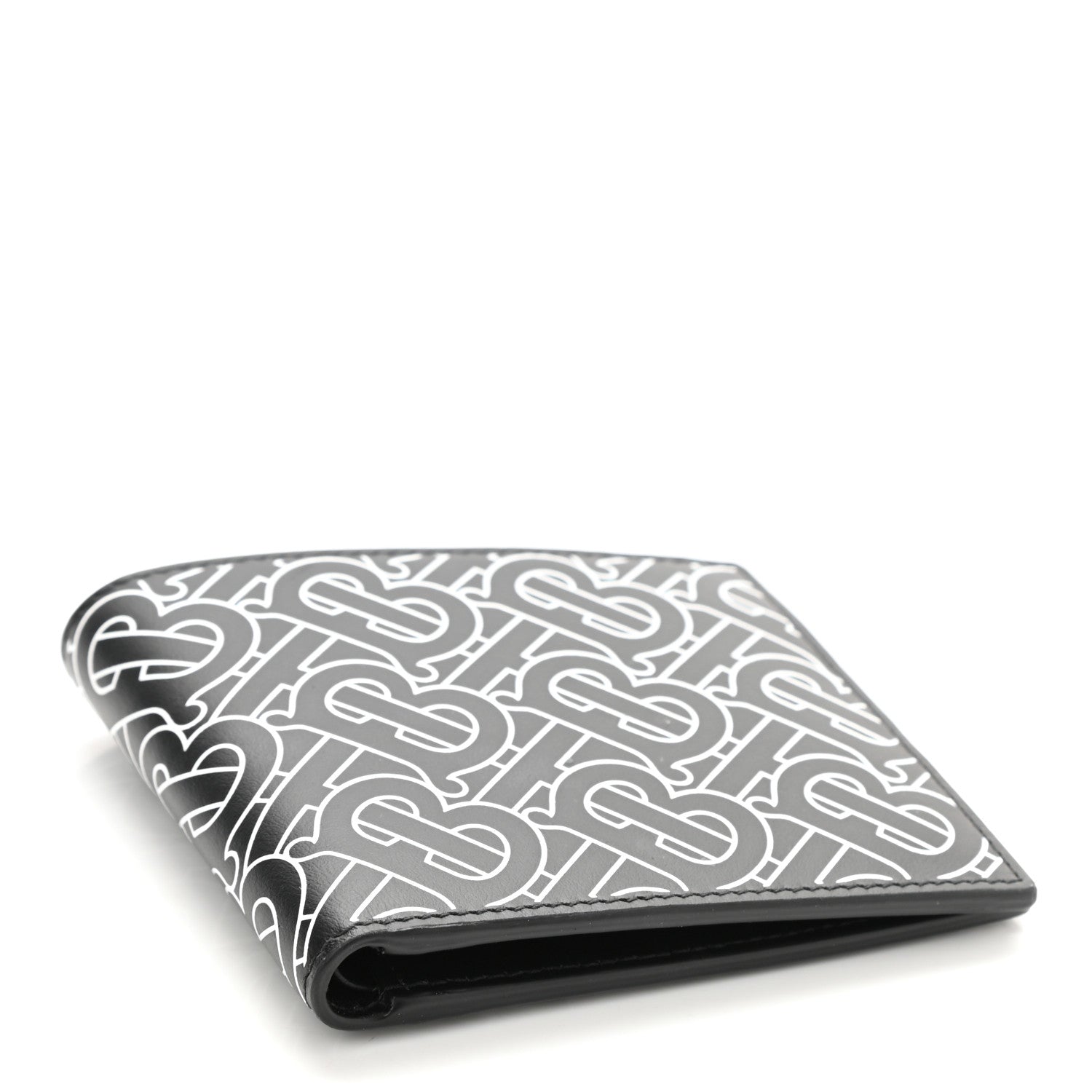 Burberry Calfskin Embossed TB Print Bi-Fold Wallet Black White 4 of 8