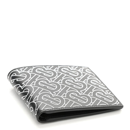 Burberry Calfskin Embossed TB Print Bi-Fold Wallet Black White 4 of 8