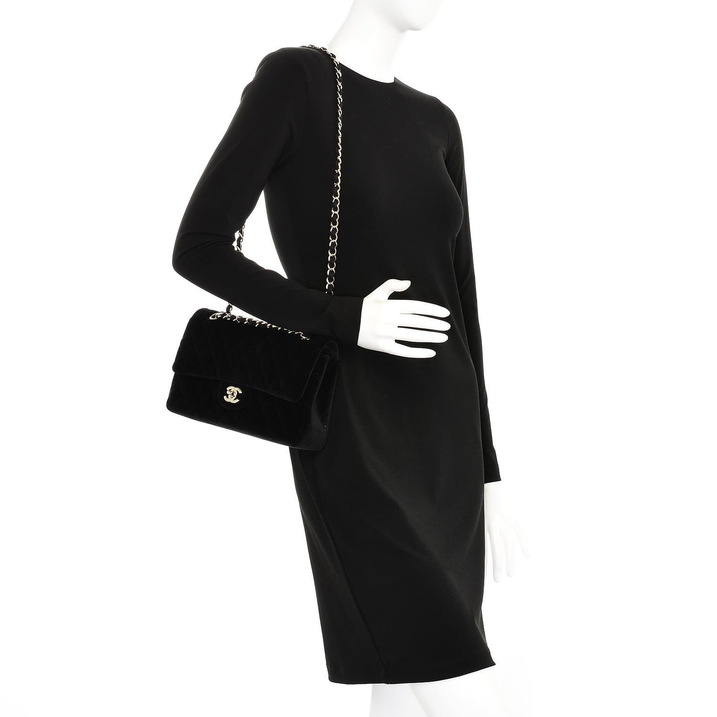 Velvet Quilted Medium Double Flap Black