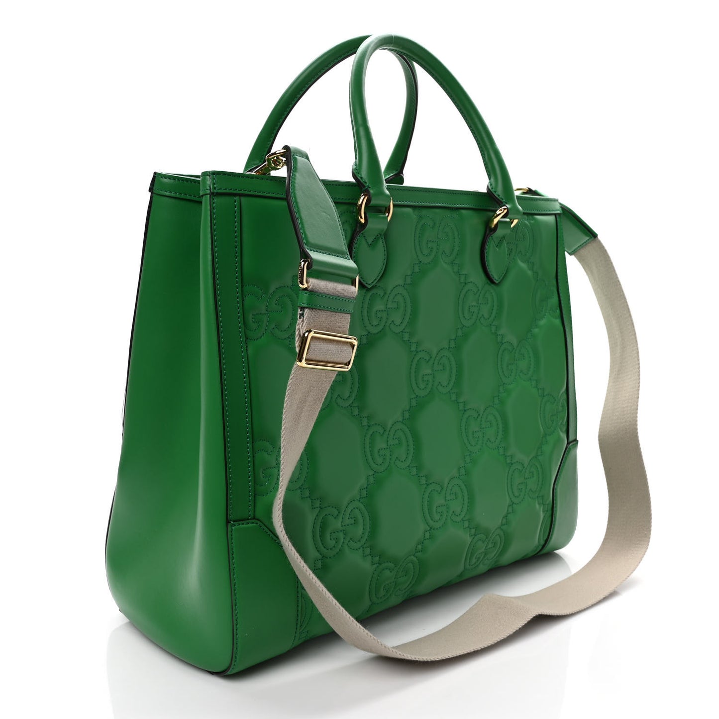 Calfskin GG Matelasse Tote Bag Bright Green