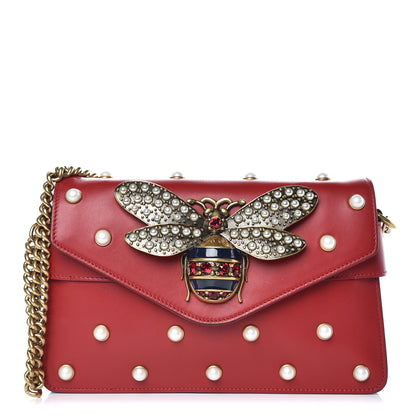 Gucci Nappa Pearl Studded Mini Queen Margaret Broadway Shoulder Bag Hibiscus Red 4 of 11