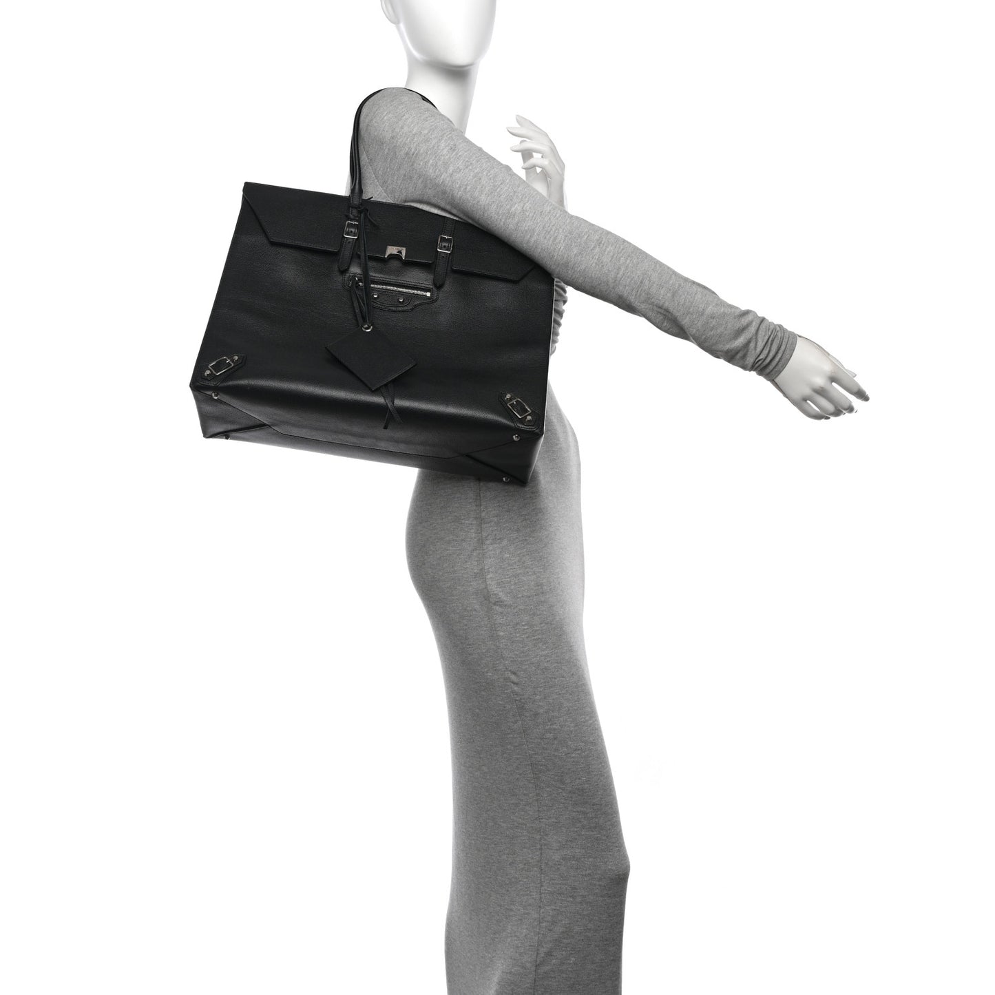 Grained Calfskin Papier Flap Tote Black