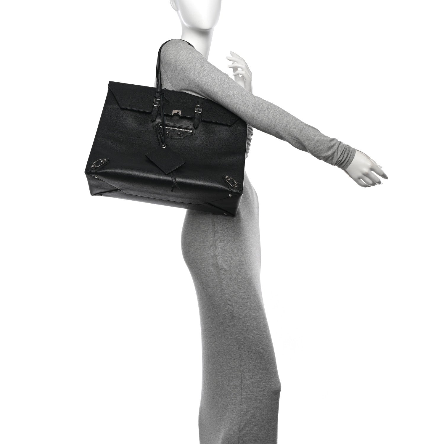 Balenciaga Grained Calfskin Papier Flap Tote Black 2 of 16