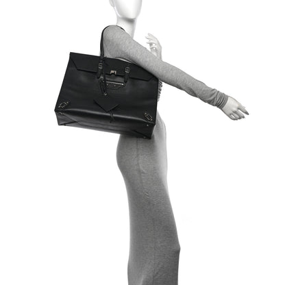 Balenciaga Grained Calfskin Papier Flap Tote Black 2 of 16