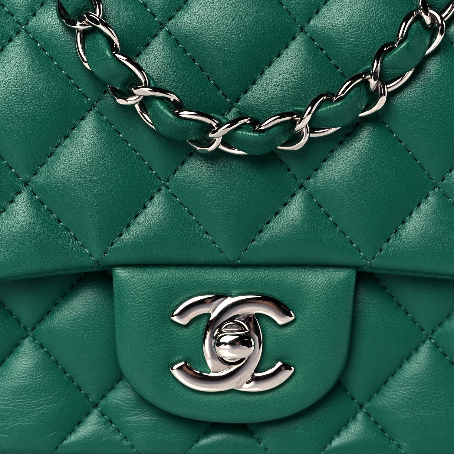 Chanel Lambskin Quilted Mini Square Flap Green 9 of 13