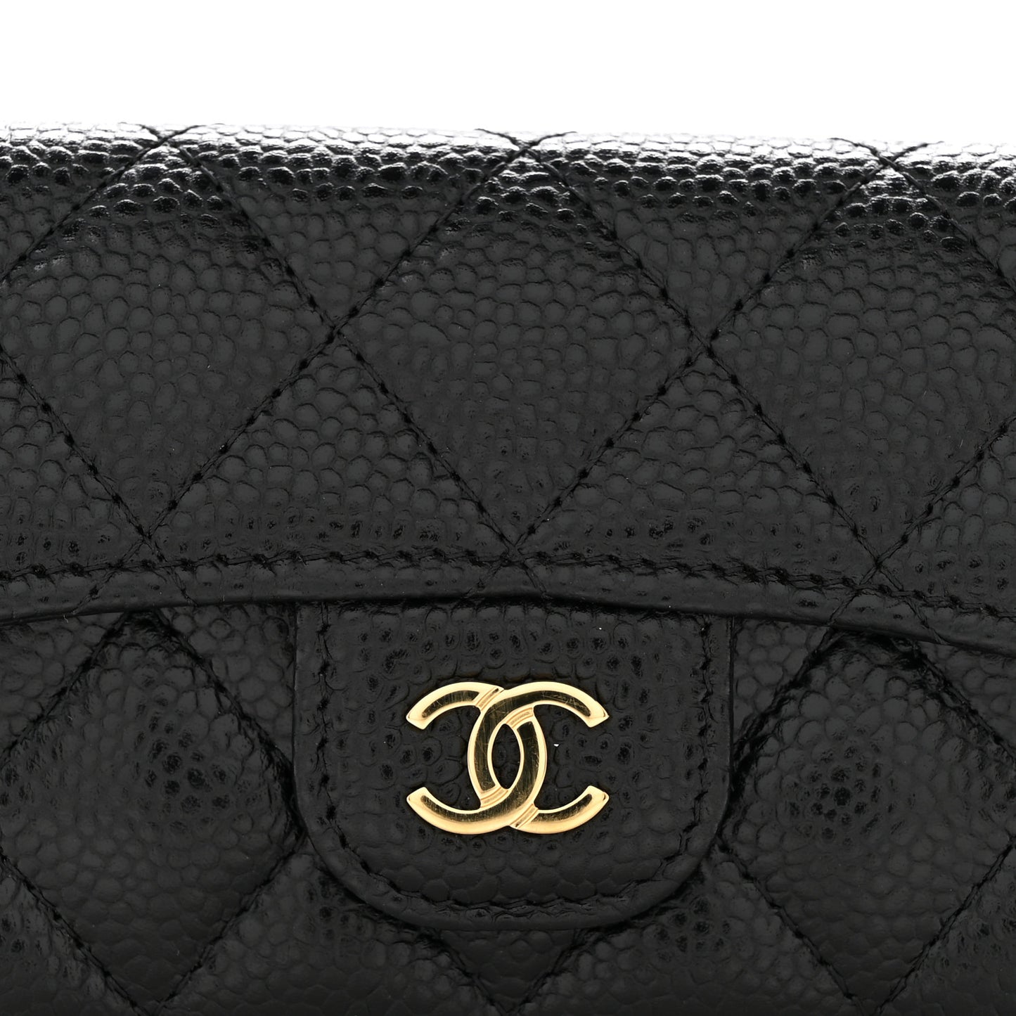Caviar Quilted Flap Card Holder Wallet Black Black