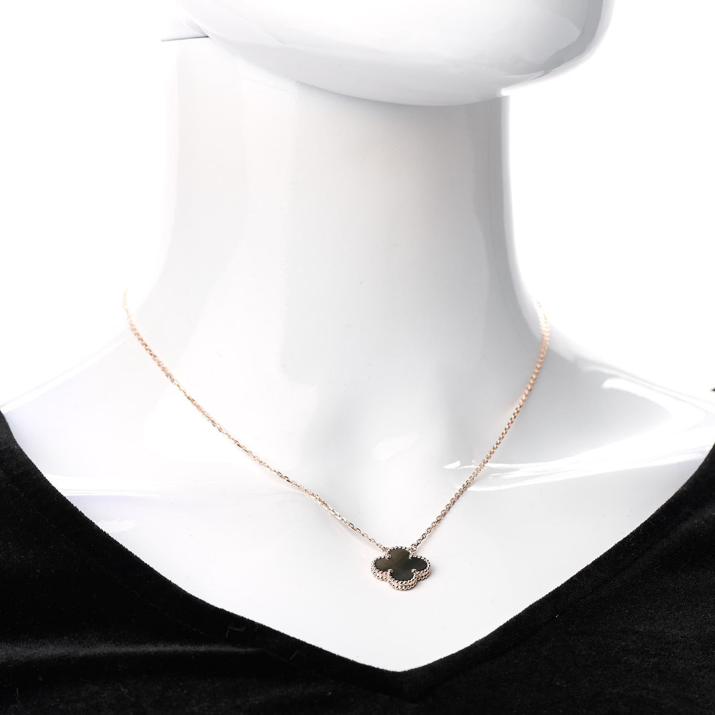 18K Rose Gold Gray Mother of Pearl Vintage Alhambra Pendant Necklace