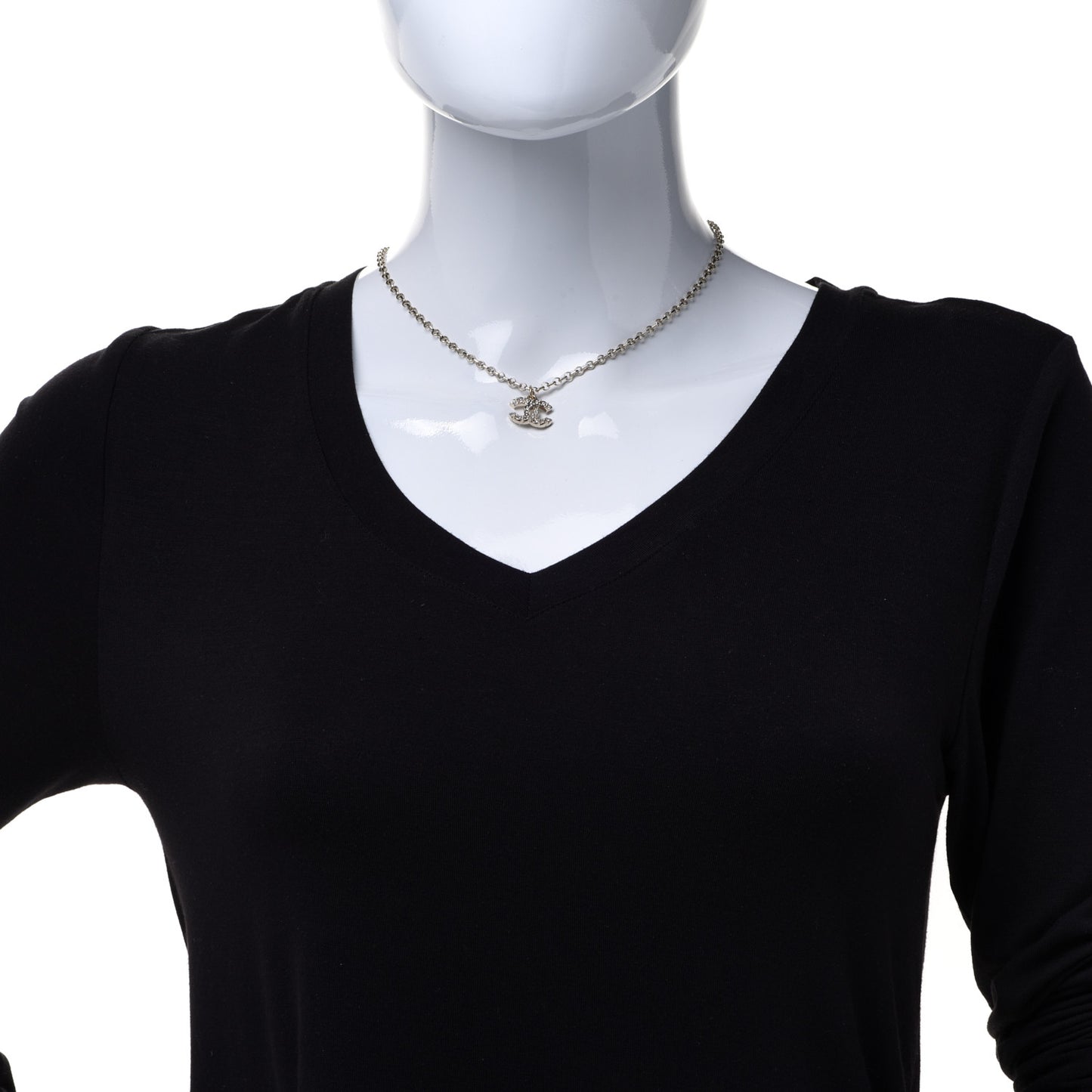 Pearl Crystal CC Pendant Necklace Gold