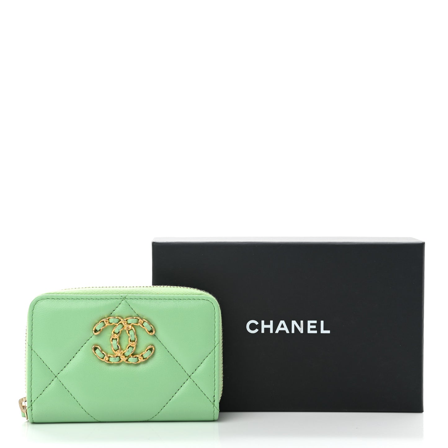 Lambskin Quilted 19 Zip Around Coin Purse Wallet Green