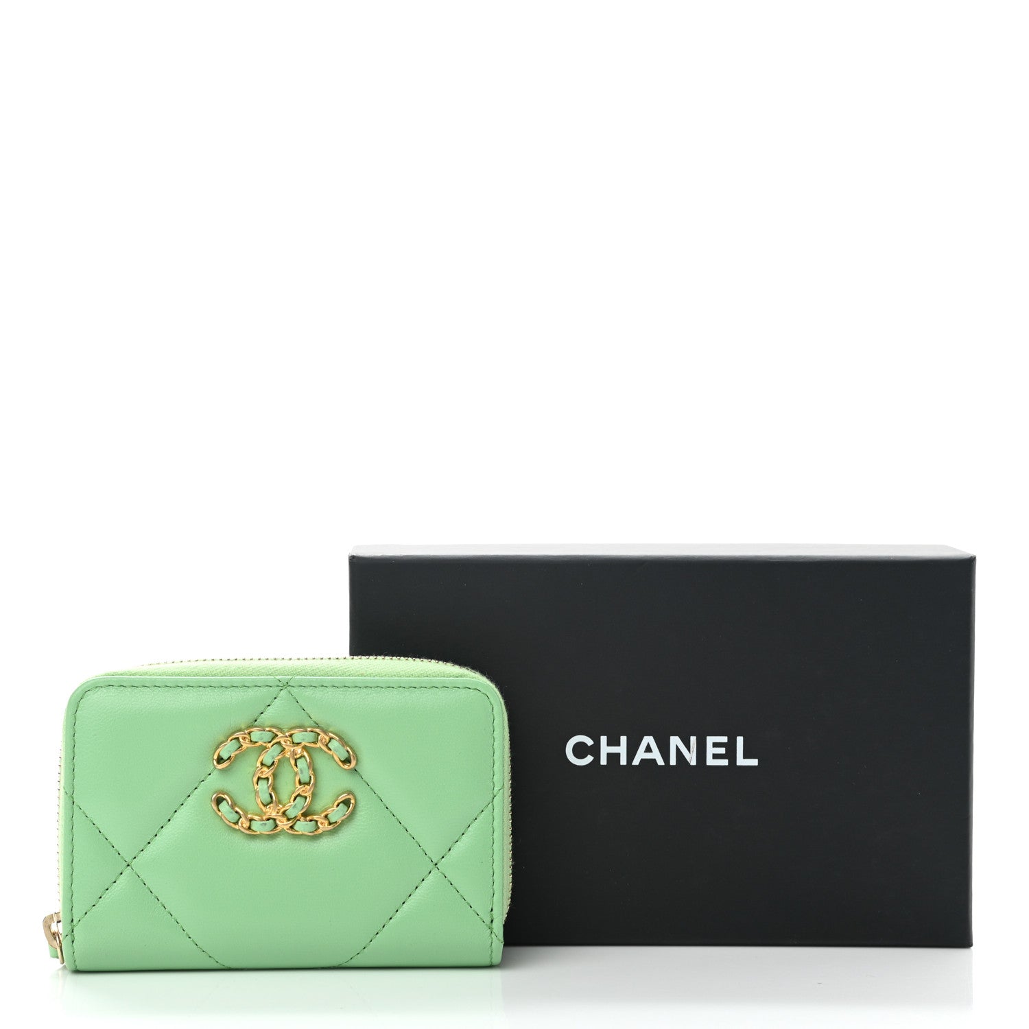 Chanel Lambskin Quilted 19 Zip Around Coin Purse Wallet Green 10 of 11