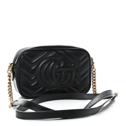 Gucci Calfskin Matelasse Mini GG Marmont Chain Shoulder Bag Black 3 of 9