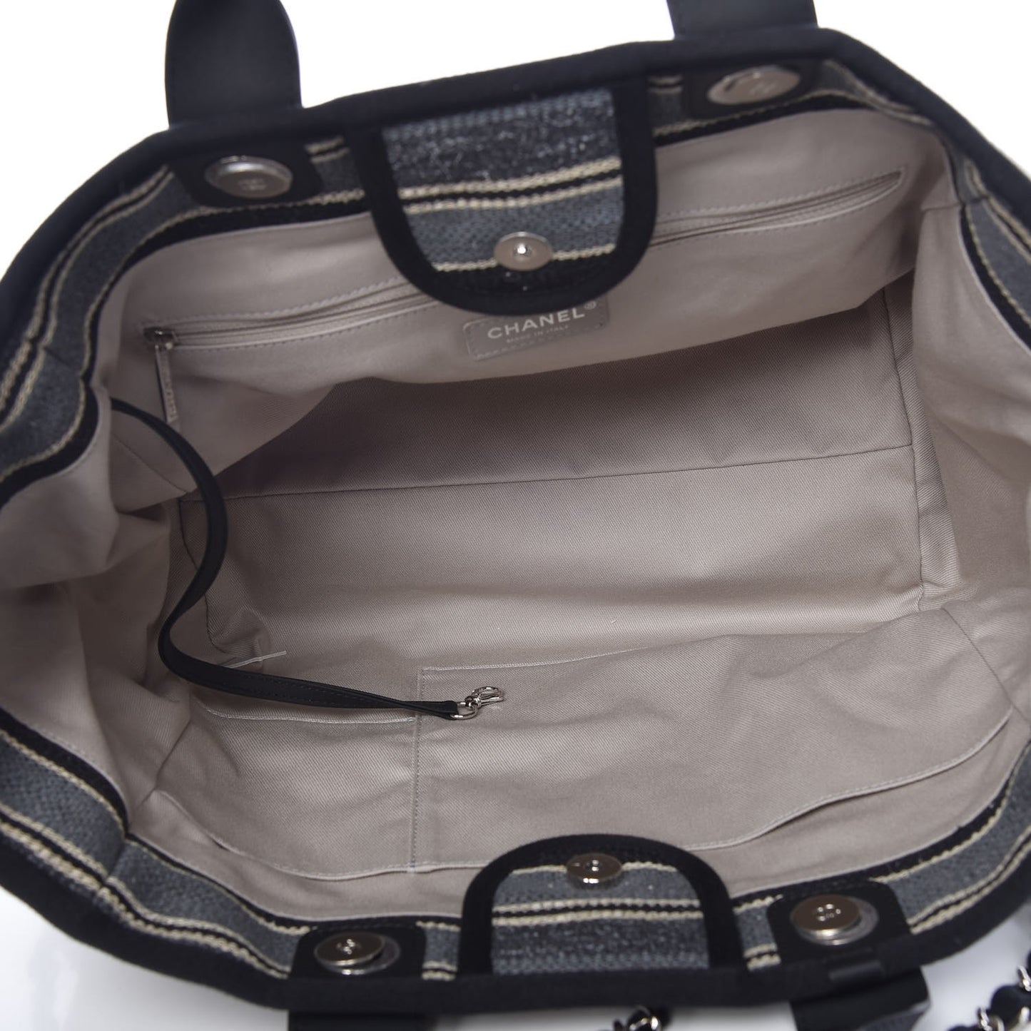 Striped Canvas Medium Deauville Tote Black