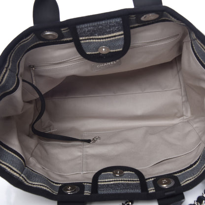 Chanel Striped Canvas Medium Deauville Tote Black 6 of 8