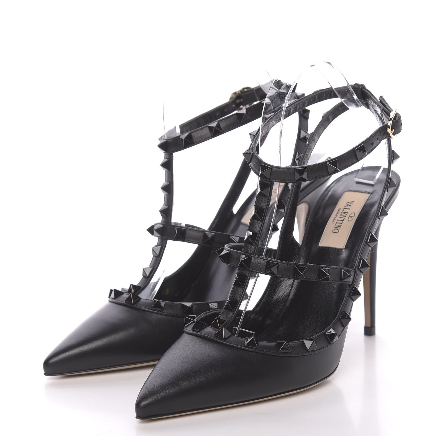 Valentino Garavani Calfskin Lacquered Monochrome Rockstud Ankle Strap 100mm Pumps 40 Black 3 of 9