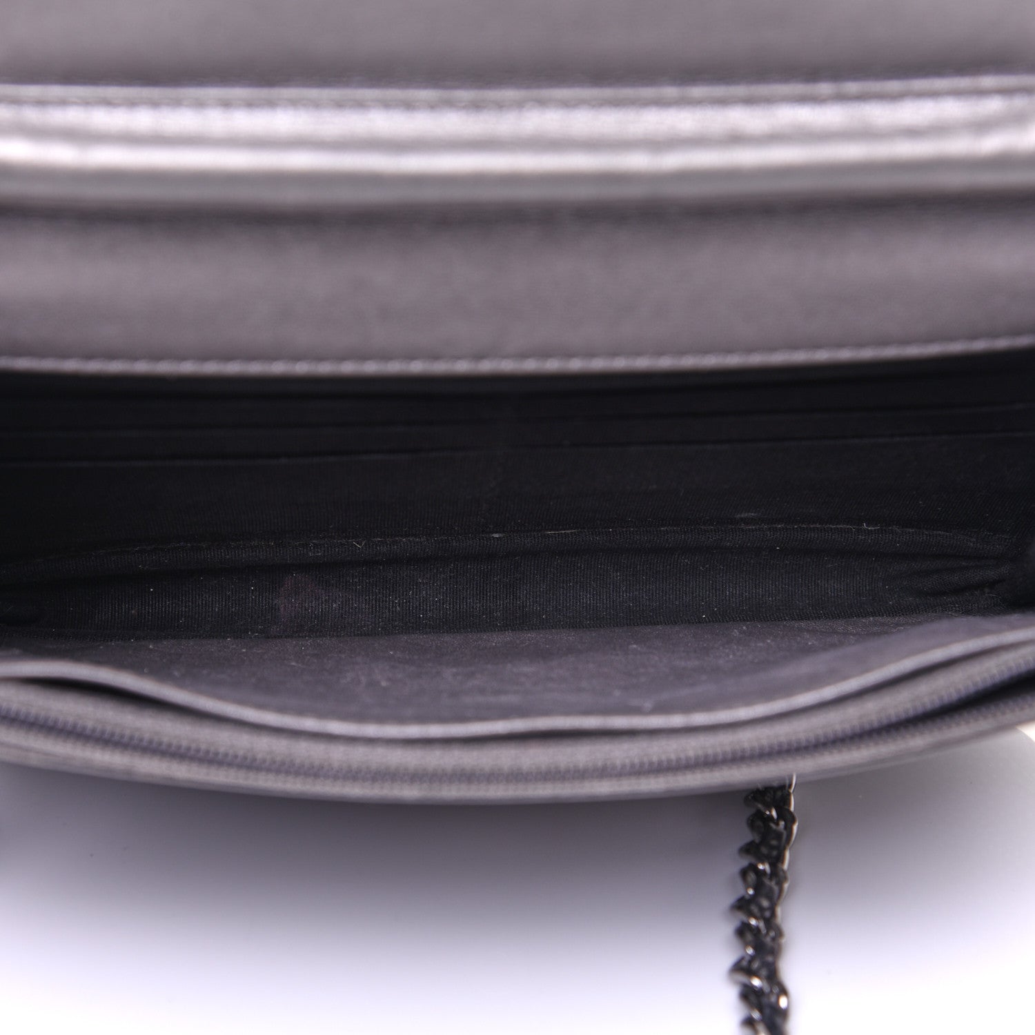 Chanel Metallic Caviar Timeless CC Wallet On Chain WOC Dark Silver 5 of 11