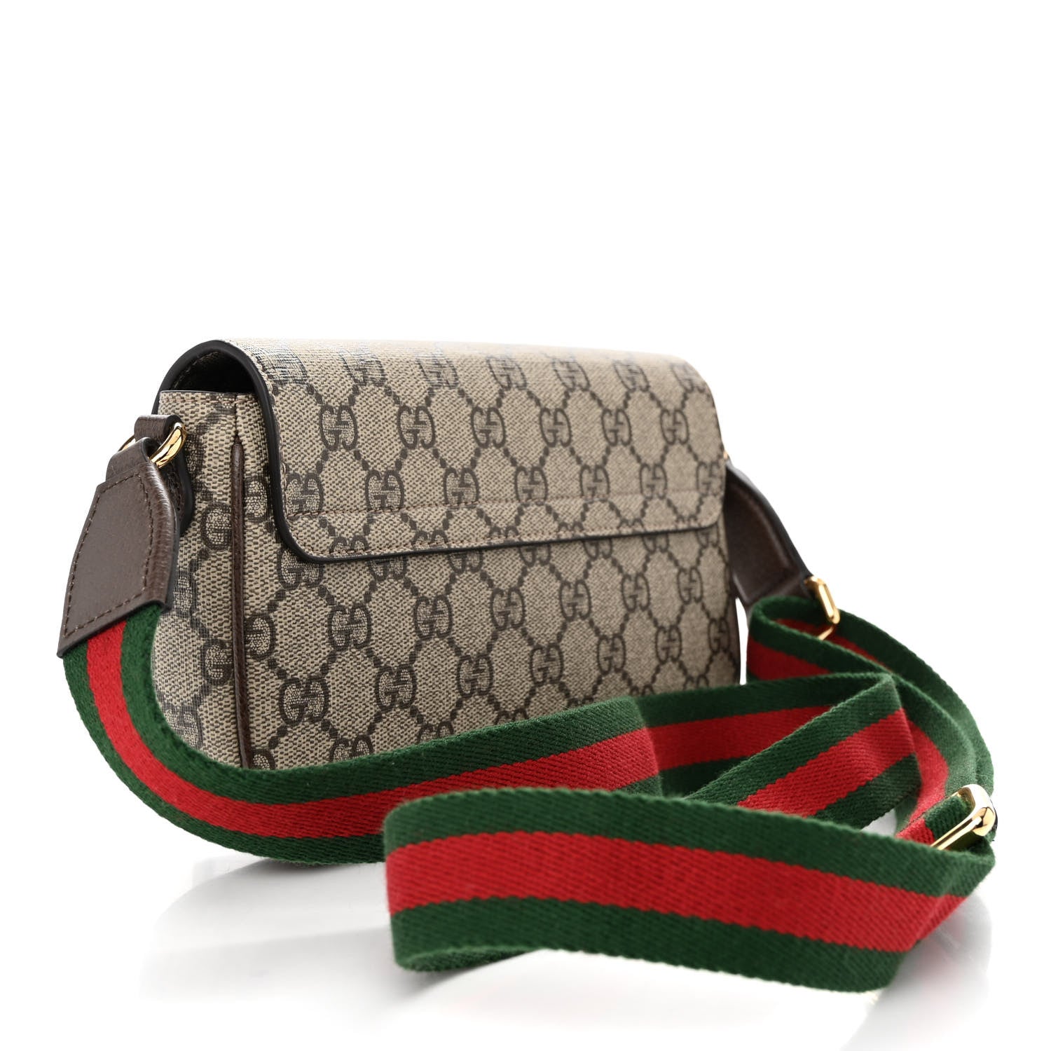Gucci GG Supreme Monogram Textured Dollar Calfskin Web Mini Ophidia Envelope Shoulder Bag Beige Ebony 3 of 12