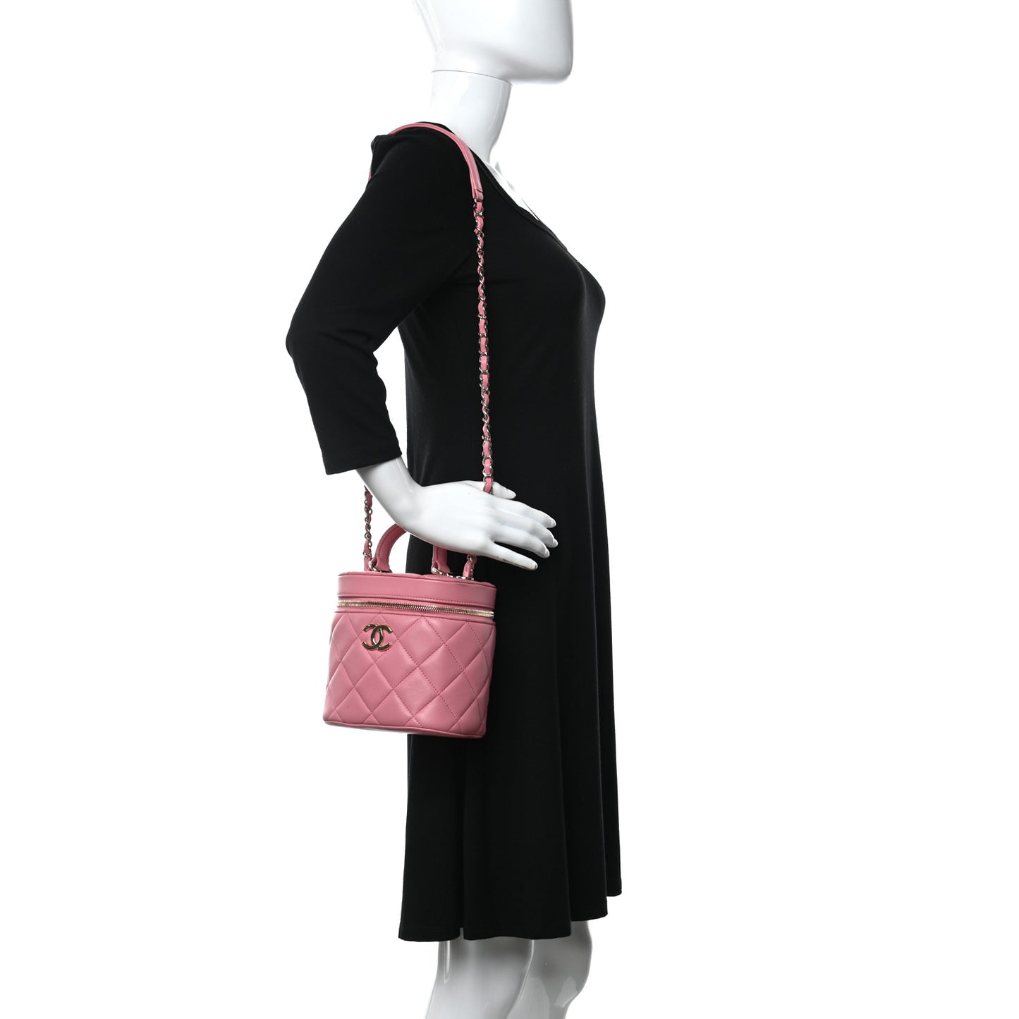 Lambskin Quilted Trendy Vanity Case Pink
