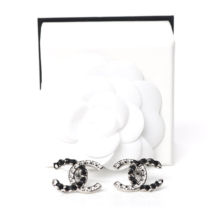Chanel Crystal Baguette Lambskin Large CC Earrings Silver Black 5 of 5